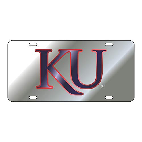 Craftique Kansas Jayhawks Blue on Silver Laser Cut Inlaid Mirror Tag