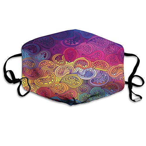 Comfortable Printed mask,Abstract Leaf Shaped Colorful Wavy Curved Figures Gradient Toned Boho Kitsch Pattern,Windproof Facial decorations for man and woman