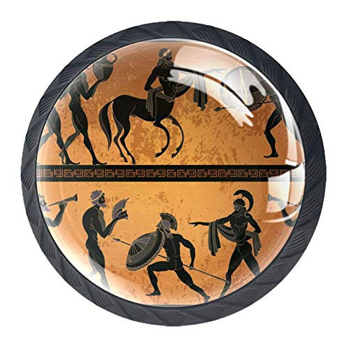 Greece Black Figure Pottery Ancient Greek Mythology Centaur 4pcs Drawer Knob Pull Handle Cupboard Knobs with Screws for Home Office Dresser Furniture Wardrobe Handles