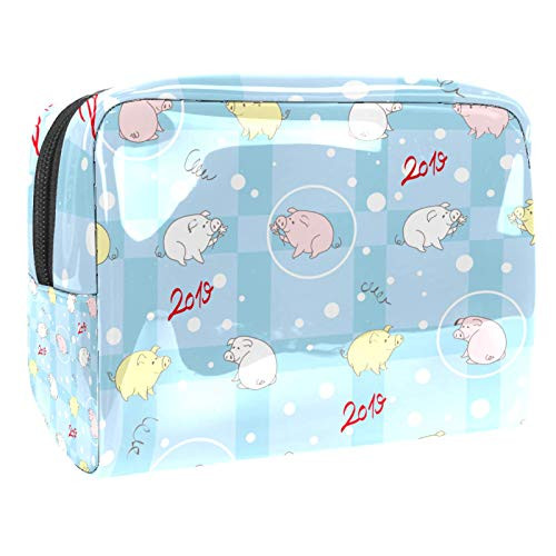 Yellow Pink White Pig Blue Plaid Pattern cosmetic bag 7.3x3x5.1in Cosmetic Makeup Case Beauty Bag Cosmetic Bag for Women Tote