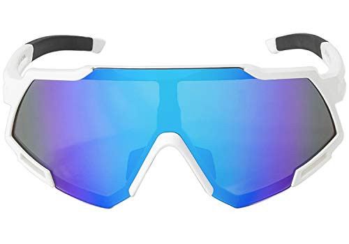 ITSCOOL Polarized Sports Sunglasses for Men Women with 3 Interchangeable Lenses for Driving Running Baseball Cycling Glasses White  and  Blue