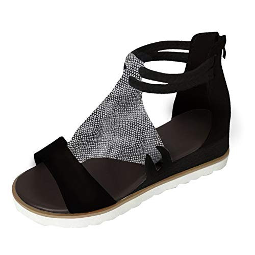 Wedge Sandals for Womens, Open Toe Buckle Ankle Strap Summer Platform Wedge Sandals Gladiator Ankle Strap Zipper Sandals