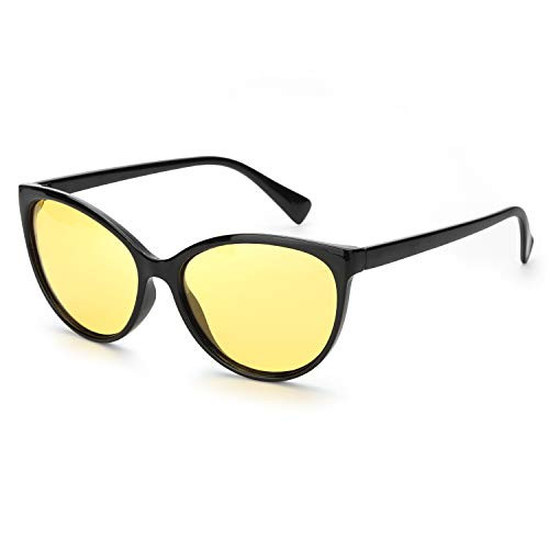 MuJaJa HD Polarized Night-Driving Glasses,Square Anti Glare Night-Vision Glasses -Black/ Night-Vision Yellow Lens Glasses-