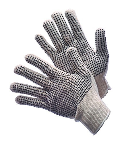 1 DOZEN 12 PAIRS STANDARD STRING KNIT PVC DOTS BOTH SIDES WORK GLOVES - MAN -LARGE-