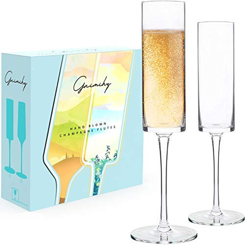 Gnimihz Edge Champagne Flutes - Crystal Champagne Glasses Set of 2, Lead-Free Premium Crystal, Gift for Wedding, Anniversary, Christmas, 6.3oz, 9.8" Tall, Clear Gnimihz Edge Champagne Flutes - Crystal Champagne Glasses Set of 2, Lead-Free Premium Crystal, Gift for Wedding, Anniversary, Christmas, 6.3oz, 9.8" Tall, Clear