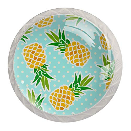 4 Pack with Screws Knobs for Kitchen Cabinets Crystal Glass Drawer Pulls and Knobs Cupboard Handles for Dressers Wardrobes Bedside Table Nightstand Bookcase,Blue Pineapple