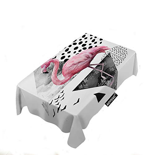AOYEGO Flamingo Table Cloths Rectangle Animal Geometric Triangle Spotted Bird Dot Leg Circle Round Tablecloths Decoration 52x70 Inch Polyester for Outdoor Indoor Home Party Picnic Pink Black