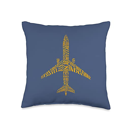 J.Berg Aviation Themed Clothing and Accessories Phonetic Alphabet Yellow Jet Airplane B737 Pilot Flying Gift Throw Pillow, 16x16, Multicolor J.Berg Aviation Themed Clothing and Accessories Phonetic Alphabet Yellow Jet Airplane B737 Pilot Flying Gift Throw Pillow, 16x16, Multicolor