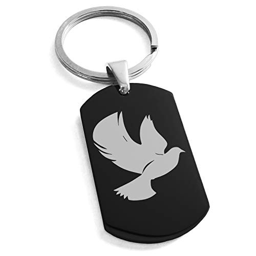 Tioneer Black Stainless Steel Dove of Peace Symbol Dog Tag Keychain Keyring