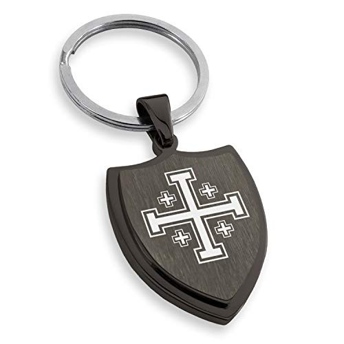 Tioneer Gunmetal Stainless Steel Jerusalem Cross Shield Keychain Keyring Tioneer Gunmetal Stainless Steel Jerusalem Cross Shield Keychain Keyring