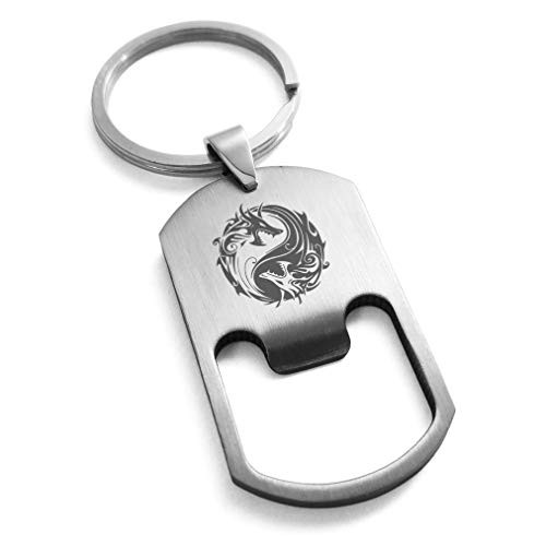 Tioneer Stainless Steel Tribal Dragon Yin Yang Bottle Opener Dog Tag Keychain Keyring Tioneer Stainless Steel Tribal Dragon Yin Yang Bottle Opener Dog Tag Keychain Keyring