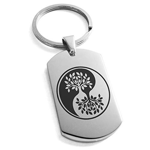Tioneer Stainless Steel Tree of Life Yin Yang Symbol Dog Tag Keychain Keyring Tioneer Stainless Steel Tree of Life Yin Yang Symbol Dog Tag Keychain Keyring