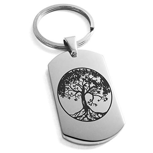 Tioneer Stainless Steel Tree of Life Symbol Dog Tag Keychain Keyring Tioneer Stainless Steel Tree of Life Symbol Dog Tag Keychain Keyring