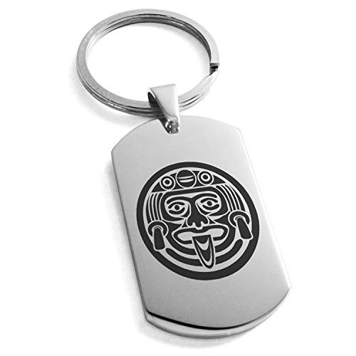 Tioneer Stainless Steel Aztec Mask Rune Symbol Dog Tag Keychain Keyring