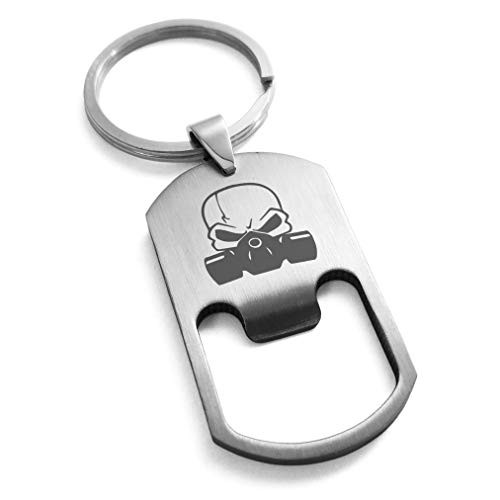 Tioneer Stainless Steel Biohazard Death Skull Bottle Opener Dog Tag Keychain Keyring