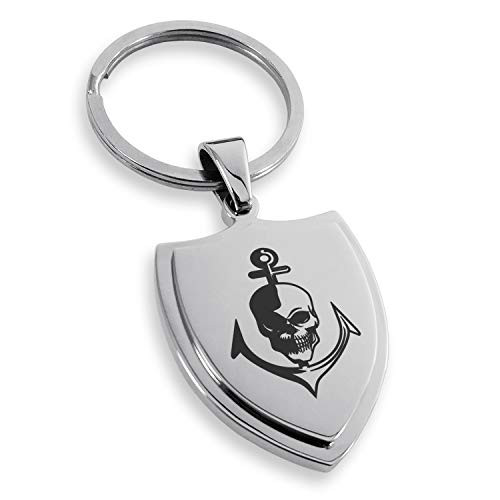 Tioneer Stainless Steel Nautical Anchor  and  Skull Shield Keychain Keyring