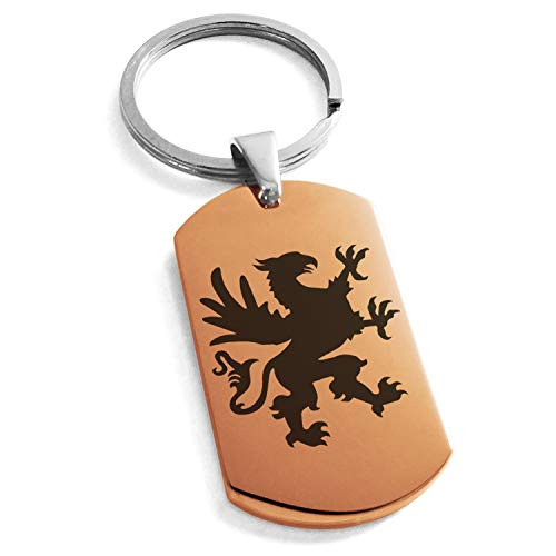 Tioneer Rose Gold Stainless Steel Grandiose Griffin Dog Tag Keychain Keyring