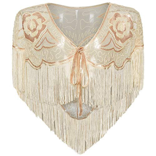 BABEYOND 1920s Shawl Wraps Gatsby Beaded Evening Cape Bridal Shawl for Evening Dresses Wedding Party -Apricot-