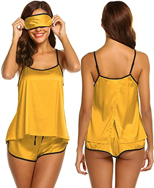Ekouaer Womens Sexy Sleepwear Lingerie Satin Pajamas Cami Shorts Set Nightwear S-XXL Dark Yellow Ekouaer Womens Sexy Sleepwear Lingerie Satin Pajamas Cami Shorts Set Nightwear S-XXL Dark Yellow