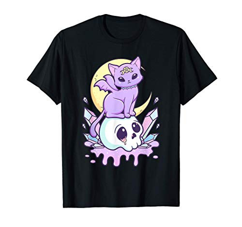Kawaii Pastel Goth Cute Creepy Witchy Cat and Skull T-Shirt Kawaii Pastel Goth Cute Creepy Witchy Cat and Skull T-Shirt