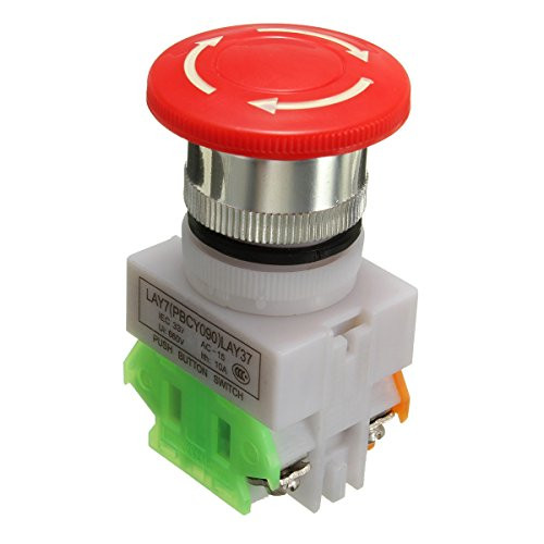 2Pcs 660V 10A Self Locking Red Mushroom Cap 1NO 1NC DPST Emergency Stop Push Button Switch, 4 Terminals, LAY7-PBCY090- LAY37