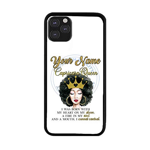 BRGiftShop Personalized Custom Name Beautiful Gold Crown Black Queen Zodiac Birthday Month Capricorn Dec23-Jan20 Rubber Phone Case for iPhone 12 Pro Max