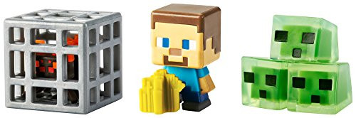Minecraft Mini Figure 3-Pack, Farming Steve, Spawning Spider  and  Slime Cubes