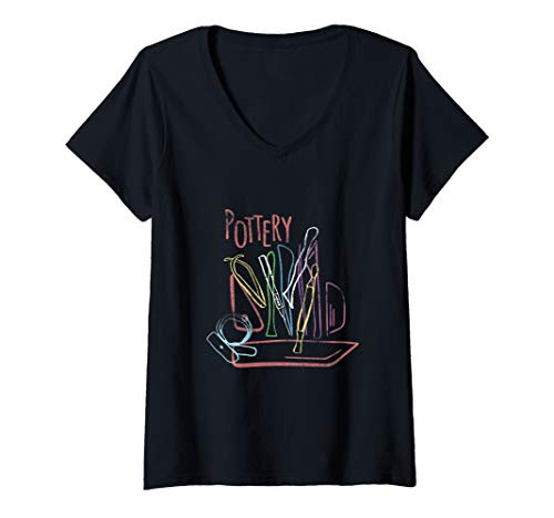 Womens Pottery Wheel Ceramics Clay Carving Tools Stoneware Kiln V-Neck T-Shirt
