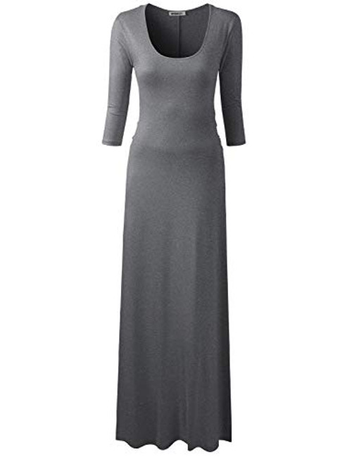 Doublju Women's 3/4 Sleeve Deep V-Neck Shirt Surplice Casual Dress Hgrey XL