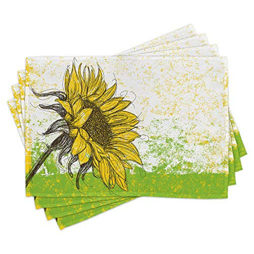 Ambesonne Nature Place Mats Set of 4, Floral Print Sunflowers in a Field Summer Garden Sketchy Abstract Detail Image, Washable Fabric Placemats for Dining Table, Standard Size, Yellow Green Ambesonne Nature Place Mats Set of 4, Floral Print Sunflowers in a Field Summer Garden Sketchy Abstract Detail Image, Washable Fabric Placemats for Dining Table, Standard Size, Yellow Green
