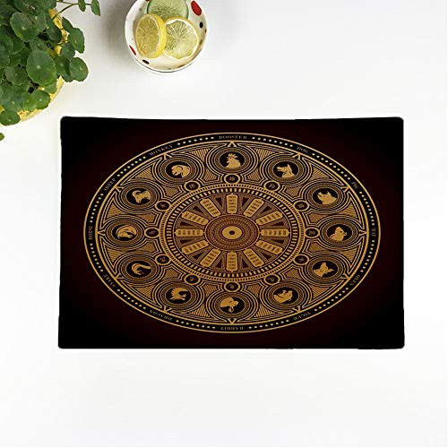 rouihot Set of 4 Placemats Horoscope Chinese Zodiac Wheel of Years and Animal Silhouettes Non-Slip Doily Place Mat for Dining Kitchen Table