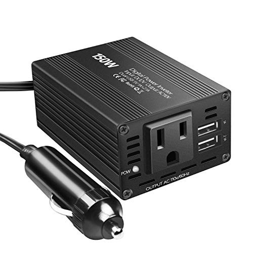 150W Power Inverter DC 12V to 110V AC Converter with 3.1A Dual USB Car Charger -Black- 150W Power Inverter DC 12V to 110V AC Converter with 3.1A Dual USB Car Charger -Black-