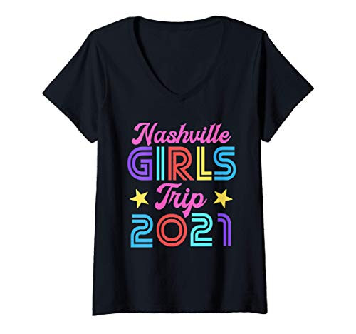 Womens Nashville Girls Trip 2021 Matching Bachelorette Vacation V-Neck T-Shirt