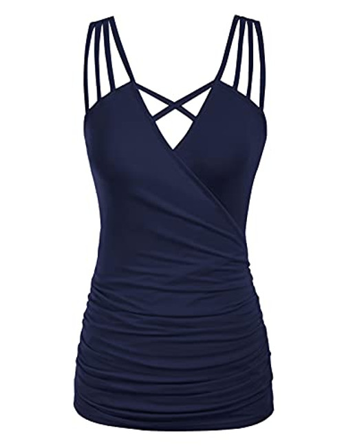 Women's V Neck Spaghetti Strap Tank Tops Summer Sleeveless Criss Cross Cami Shirt Blouse Navy M Women's V Neck Spaghetti Strap Tank Tops Summer Sleeveless Criss Cross Cami Shirt Blouse Navy M