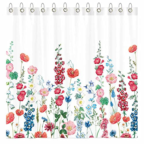 Funnytree Watercolor Floral Plant Shower Curtain Set with Hooks Orange Pink Flower Botanical Home Bathroom Bathtubs Decor Easy Care Waterproof Machine Washable Durable Polyester Fabric 72"x72" Funnytree Watercolor Floral Plant Shower Curtain Set with Hooks Orange Pink Flower Botanical Home Bathroom Bathtubs Decor Easy Care Waterproof Machine Washable Durable Polyester Fabric 72"x72"
