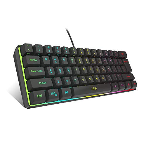 Wired Gaming Keyboard, Mini 60 percent Compact Keyboard, RGB Backlit Keyboard with 61 Keys, Small Portable Gaming Office Keyboard, USB Keyboard for PC/Mac Game -Black-