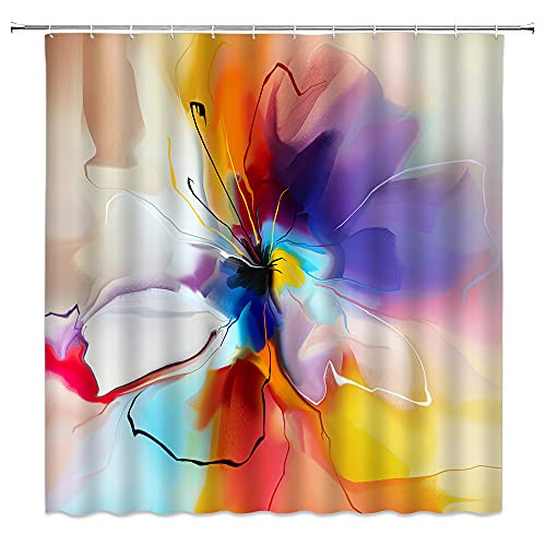 Feierman Abstract Flower Shower Curtain Multicolor Colorful Violet Floral Polyester Bathroom Cloth Fabric Curtains with Hooks
