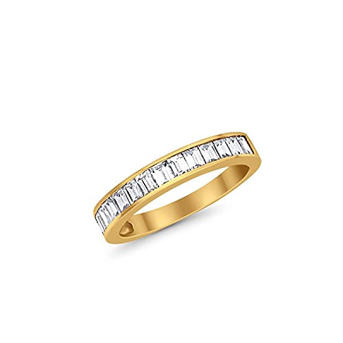 Eternity Baguette Wedding Band Ring Baguette Yellow Tone, Simulated Cubic Zirconia 925 Sterling Silver Size-6