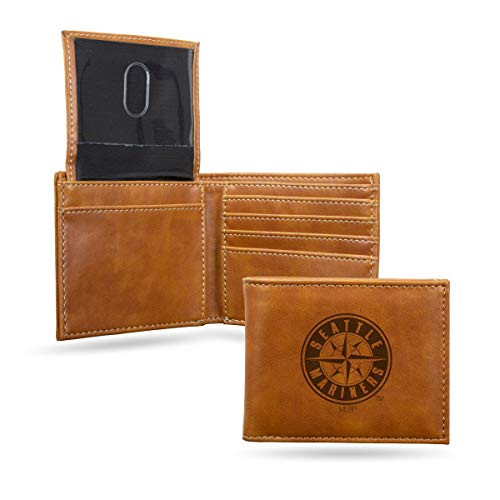 Rico Seattle Baseball Mariners MLB Laser Engraved Brown Synthetic Leather Billfold Wallet