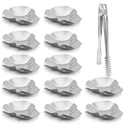 Reusable Stainless Steel Grilled Oyster Shells, Set of 12, Great for Make Oysters/Baked Clams/Scallop/Seafood of All Kind, Silver?Stainless Steel Kitchen Tongs?