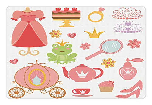 Lunarable Cartoon Pet Mat for Food and Water, Cartoon Tiara Tea Party Mirror Teapot Tea Party Frog Crown Cupcake Girls, Non-Slip Rubber Mat for Dogs and Cats, 18" X 12", White Coral Lunarable Cartoon Pet Mat for Food and Water, Cartoon Tiara Tea Party Mirror Teapot Tea Party Frog Crown Cupcake Girls, Non-Slip Rubber Mat for Dogs and Cats, 18" X 12", White Coral