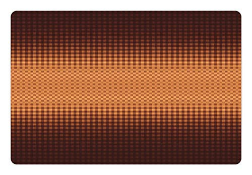 Ambesonne Checkered Pet Mat for Food and Water, Grid Pattern with Vignette Effect Squares Abstract Mosaic Composition, Rectangle Non-Slip Rubber Mat for Dogs and Cats, Dark Brown and Orange