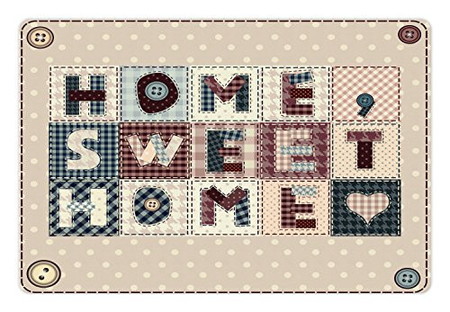 Ambesonne Saying Pet Mat for Food and Water, Patchwork Style Composition with Letters on Retro Polka Dots Buttons Print, Rectangle Non-Slip Rubber Mat for Dogs and Cats, Multicolor