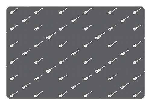 Ambesonne Classic Rock Pet Mat for Food and Water, Diagonally Aligned 4 String Guitars Music Instruments Pattern, Rectangle Non-Slip Rubber Mat for Dogs and Cats, Charcoal Grey and White