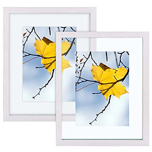 DLQuarts Floating Picture Frames, Floating Display for Fotos 2x3, 3.5x5, 5x7 or Full Display Without Floating for 8x10 Fotos, 2 Pack, Vintage White