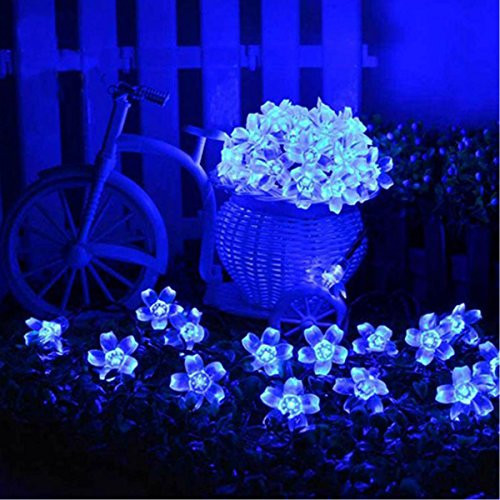 Solar String Lights, 22ft 50 LED Cherry Blossoms String Lights with 8 Modes, Outdoor Waterproof Solar Powered Fairy Lights for Patio, Garden, Lawn, Path, Party and Home Decorations, Blue Solar String Lights, 22ft 50 LED Cherry Blossoms String Lights with 8 Modes, Outdoor Waterproof Solar Powered Fairy Lights for Patio, Garden, Lawn, Path, Party and Home Decorations, Blue
