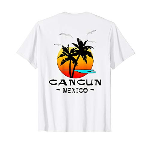 CANCUN MEXICO CARIBBEAN SUNSET PALMS SEAGULLS BEACH SHIRT