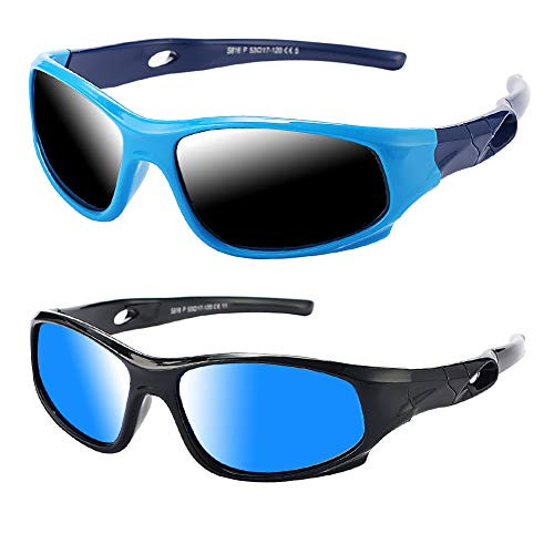 Pro Acme TR90 Unbreakable Polarized Sports Sunglasses for Kids Boys and Girls -Blue  plus Blue Mirror - 2 Pairs- Pro Acme TR90 Unbreakable Polarized Sports Sunglasses for Kids Boys and Girls -Blue  plus Blue Mirror - 2 Pairs-