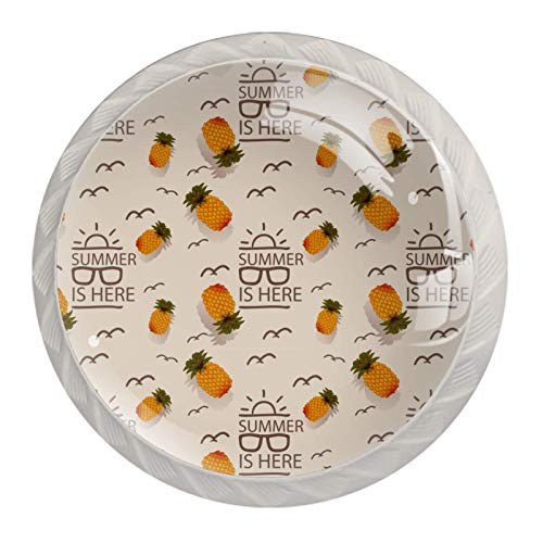4 Pack with Screws Knobs for Kitchen Cabinets Crystal Glass Drawer Pulls and Knobs 1.18 Cupboard Handles for Dressers Wardrobes Bedside Table Nightstand Bookcase, ,Summer Fruits Pineapple
