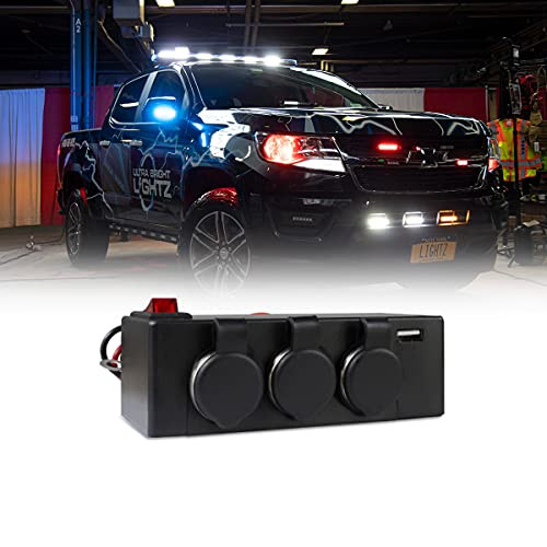 Ultra Bright Lightz 3 Cigarette Plug 1 USB Outlet - Emergency Vehicle Warning Strobe Lights - Dash Light Stick Light Visor Bar Surface Mount Lightbar